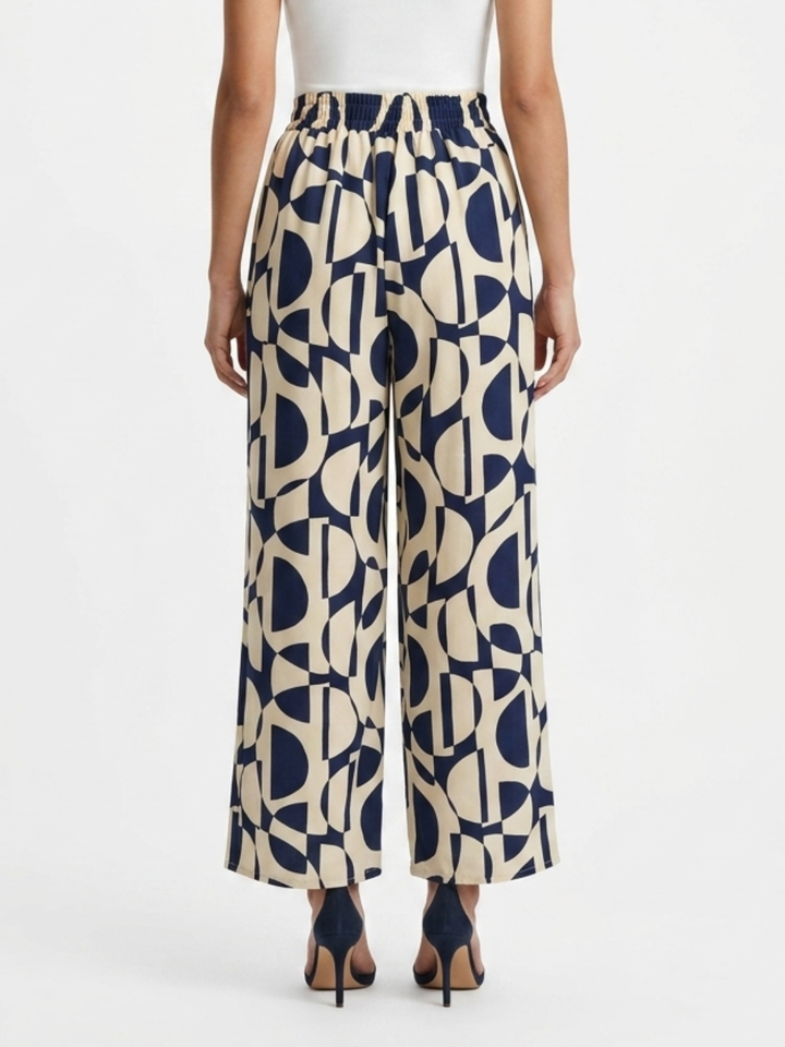 PANTALON PALAZZO NORA AZUL / CREMA