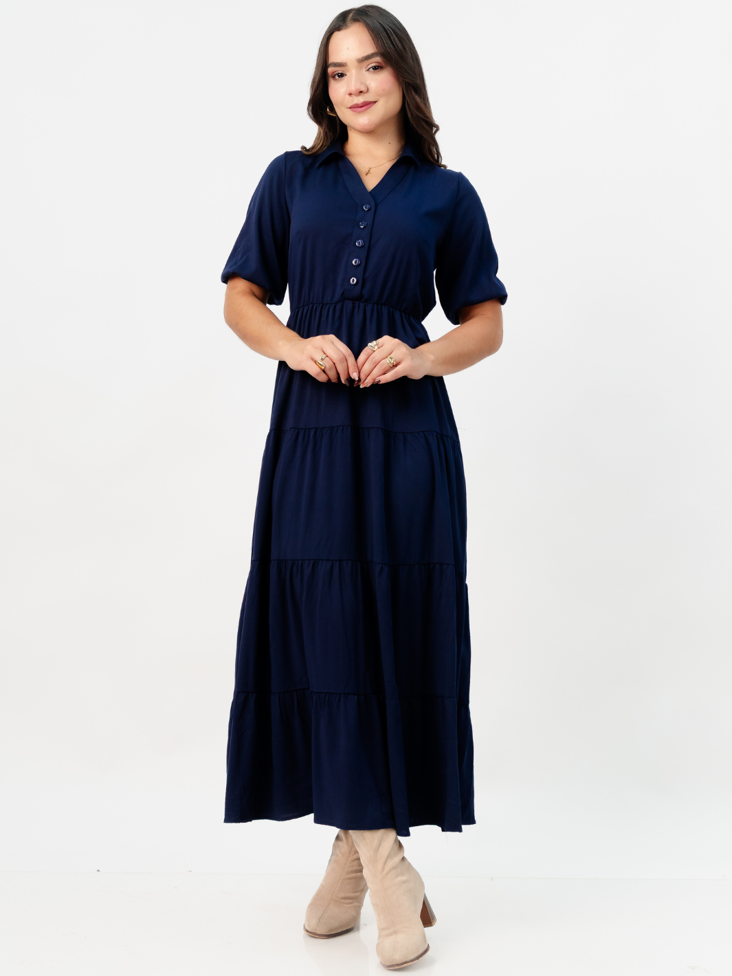 VESTIDO CAMISERO CON FALDA EN TIEMPOS ZAMIRA AZUL