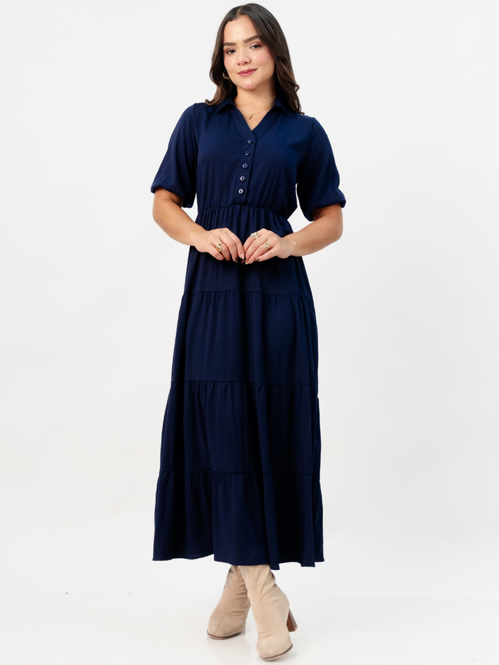 VESTIDO CAMISERO CON FALDA EN TIEMPOS ZAMIRA AZUL