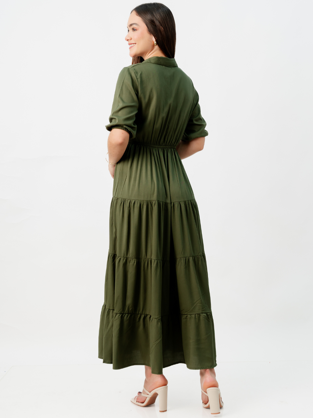 VESTIDO CAMISERO CON FALDA EN TIEMPOS ZAMIRA VERDE