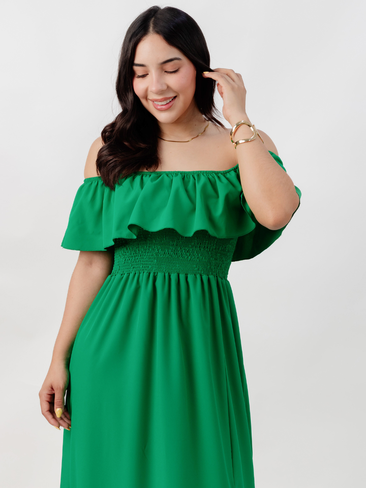 VESTIDO RUMBERO CASUAL LARGO MINERVA VERDE