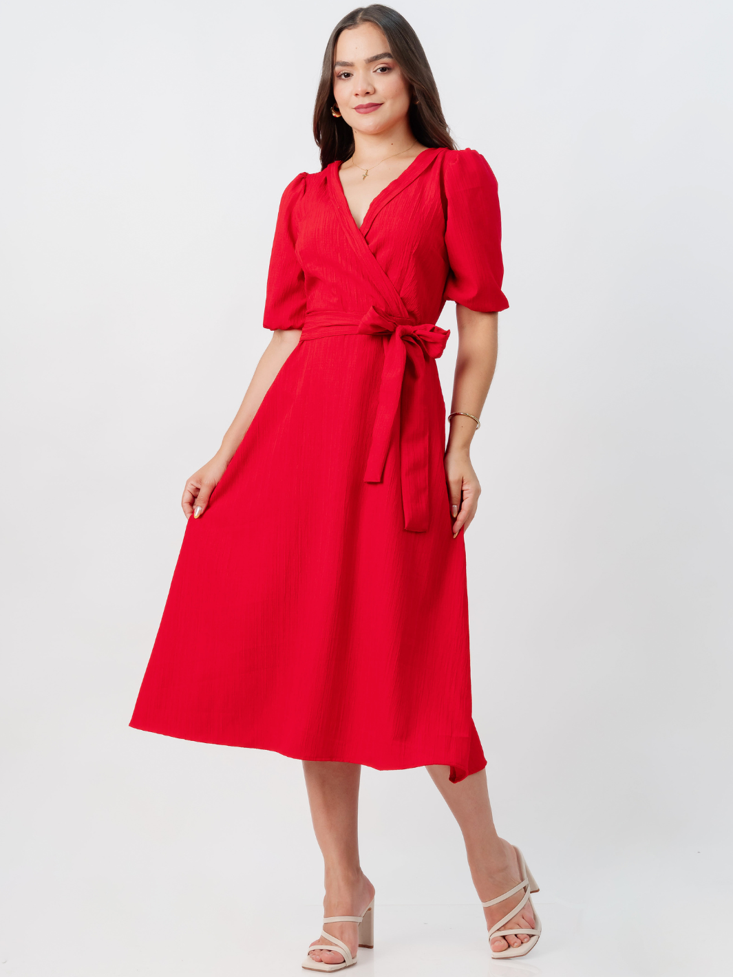 VESTIDO MIDI EN CORTE A CON LAZO SOLEDAD ROJO