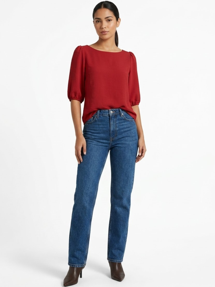 BLUSA MANGA 3/4 CON CUELLO OJAL LIVIA ROJO