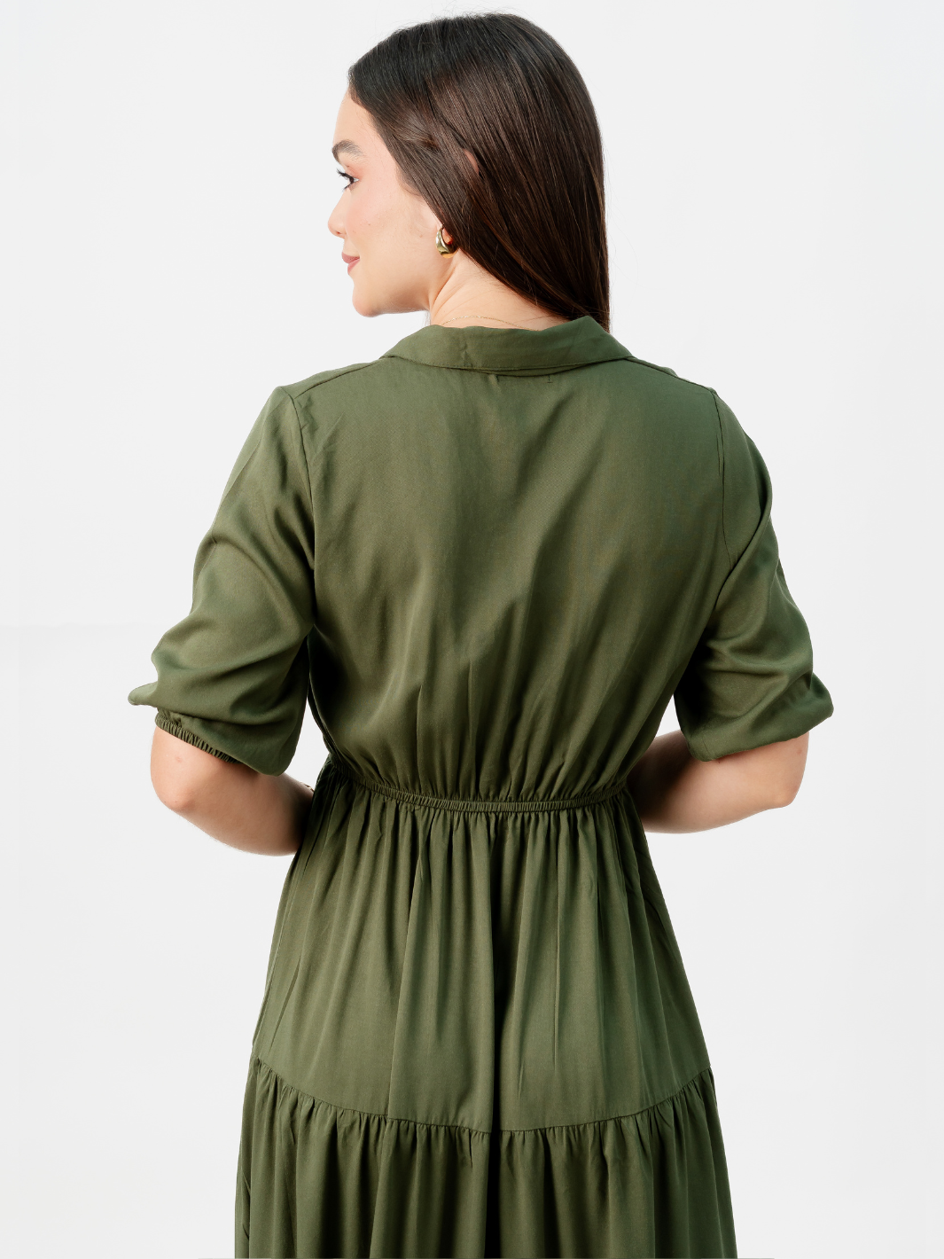 VESTIDO CAMISERO CON FALDA EN TIEMPOS ZAMIRA VERDE