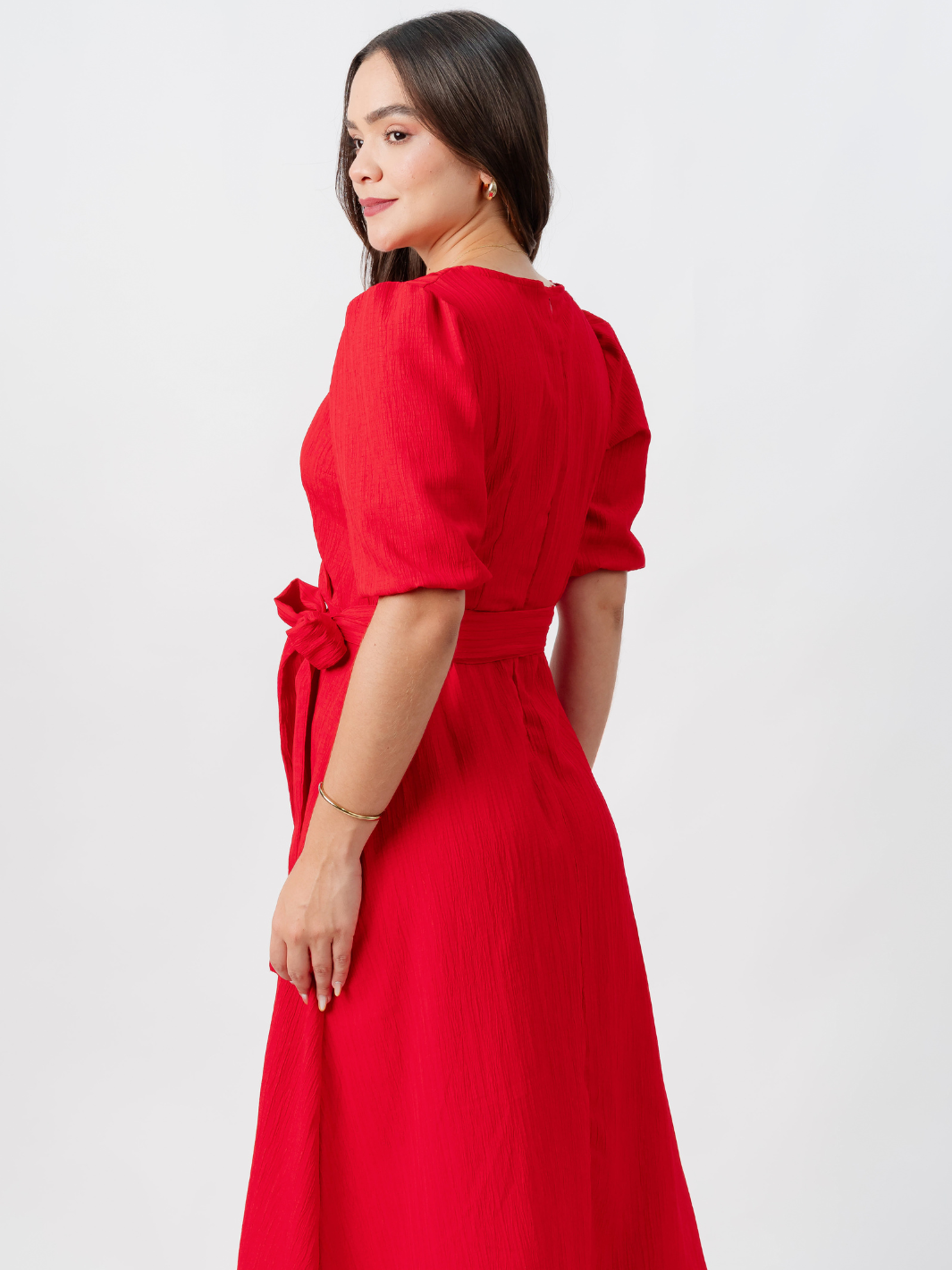 VESTIDO MIDI EN CORTE A CON LAZO SOLEDAD ROJO
