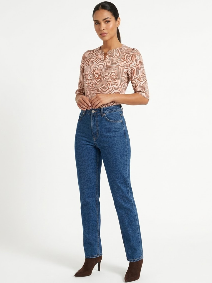 BLUSA CON MANGA 3/4 Y CUELLO REDONDO KIM DURAZNO/PERLA