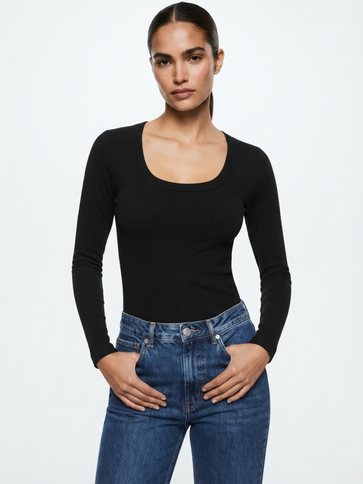 POLO MANGA LARGA CON CUELLO REDONDO NOEMI NEGRO