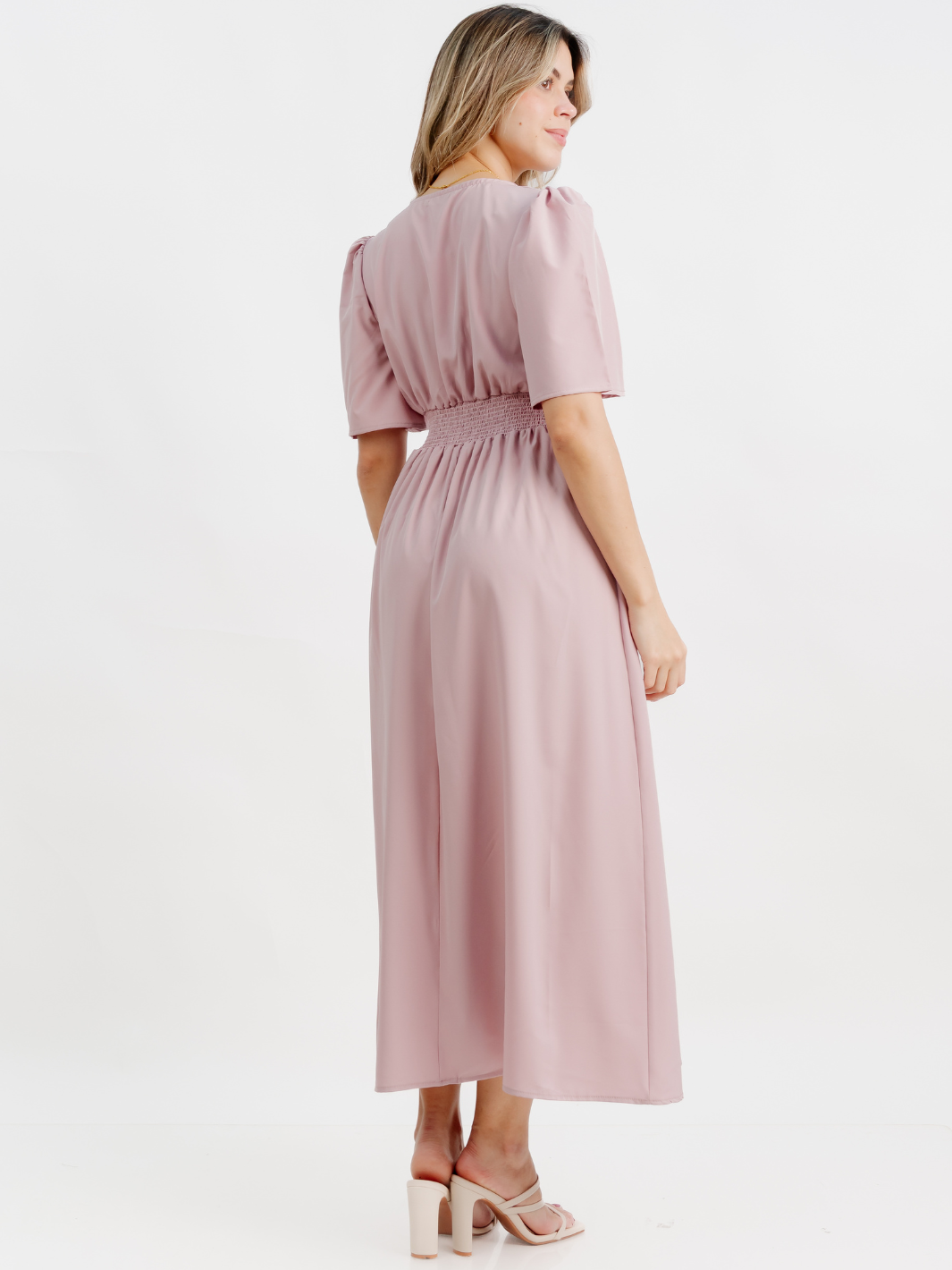 VESTIDO CASUAL LARGO LISA PALO ROSA