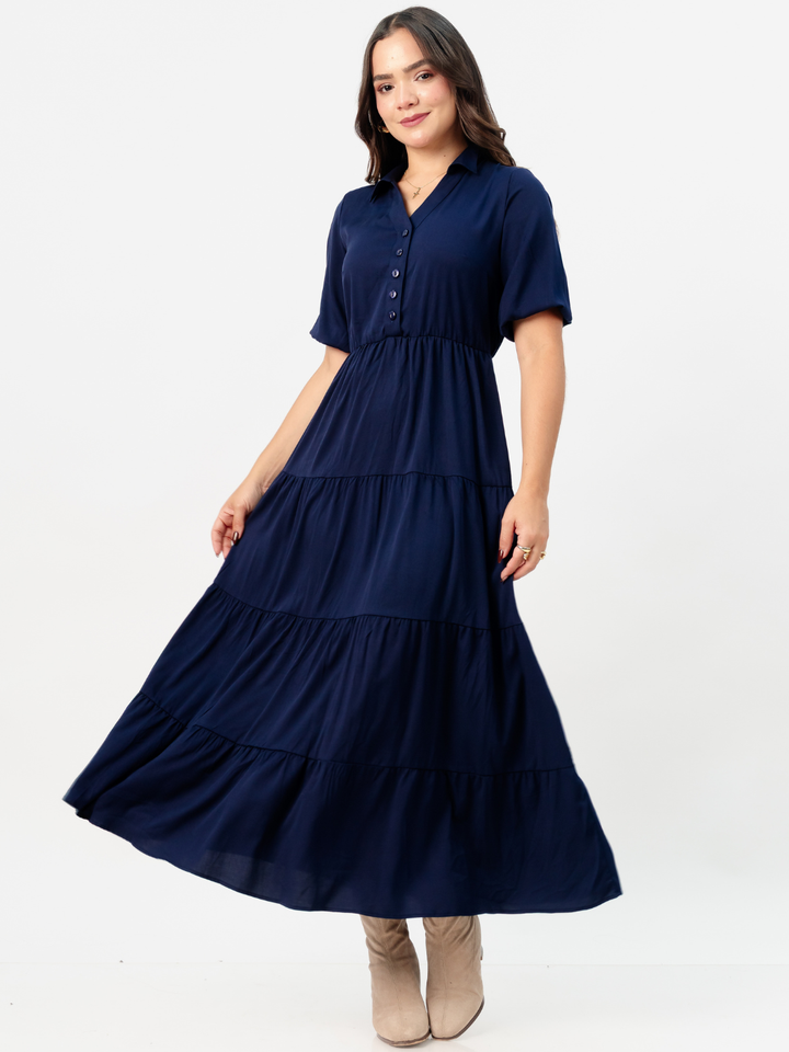 VESTIDO CAMISERO CON FALDA EN TIEMPOS ZAMIRA AZUL