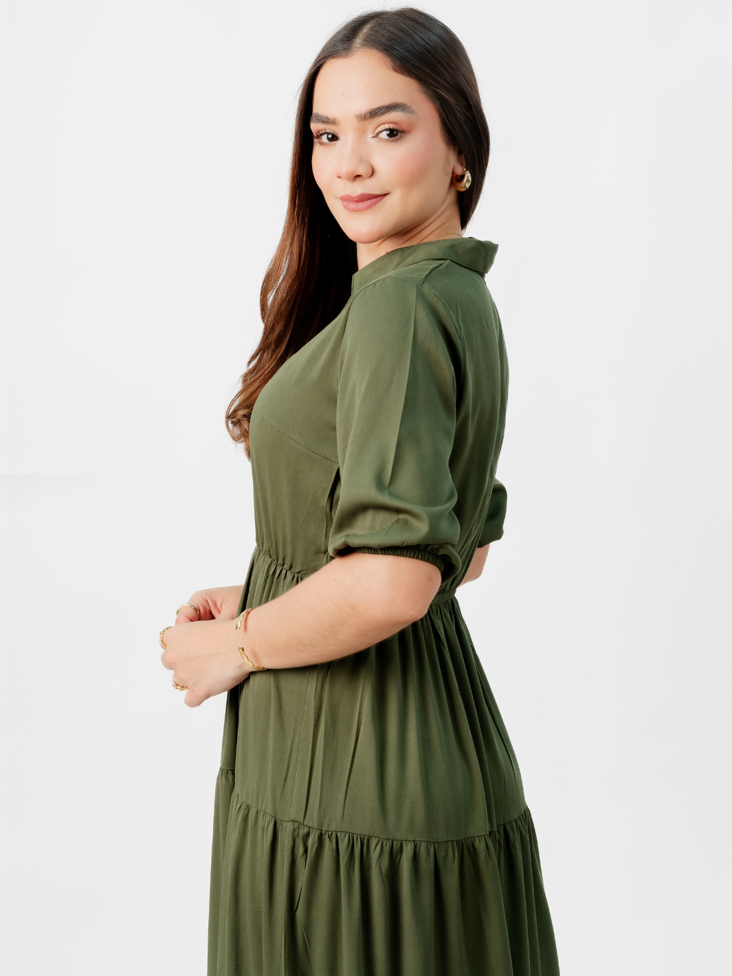 VESTIDO CAMISERO CON FALDA EN TIEMPOS ZAMIRA VERDE