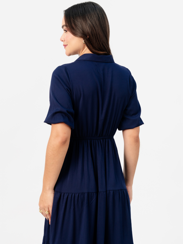 VESTIDO CAMISERO CON FALDA EN TIEMPOS ZAMIRA AZUL