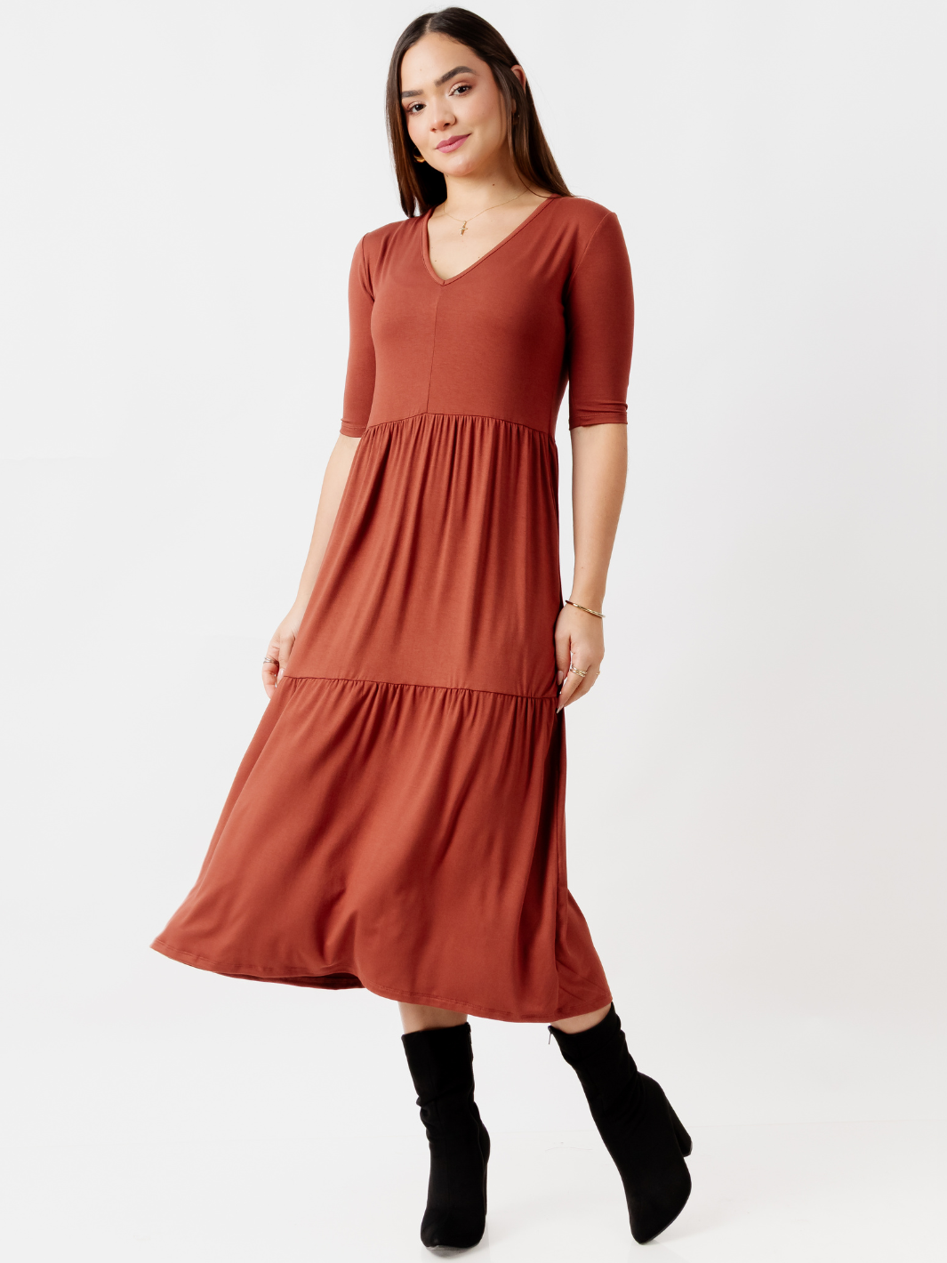 VESTIDO CON MANGA 3/4 ROSITA TERRACOTA
