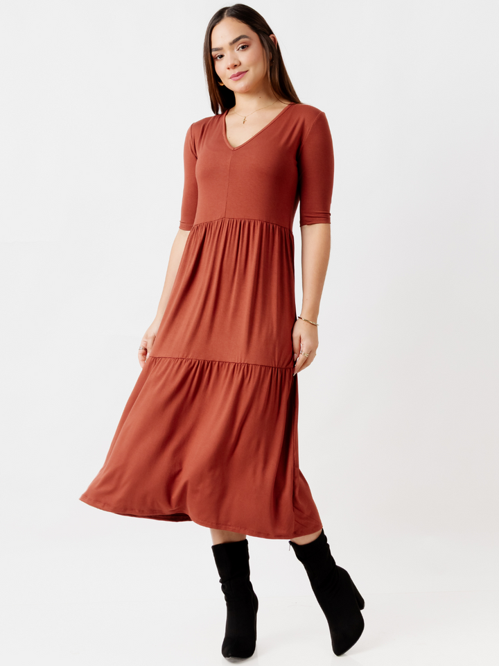 VESTIDO CON MANGA 3/4 ROSITA TERRACOTA