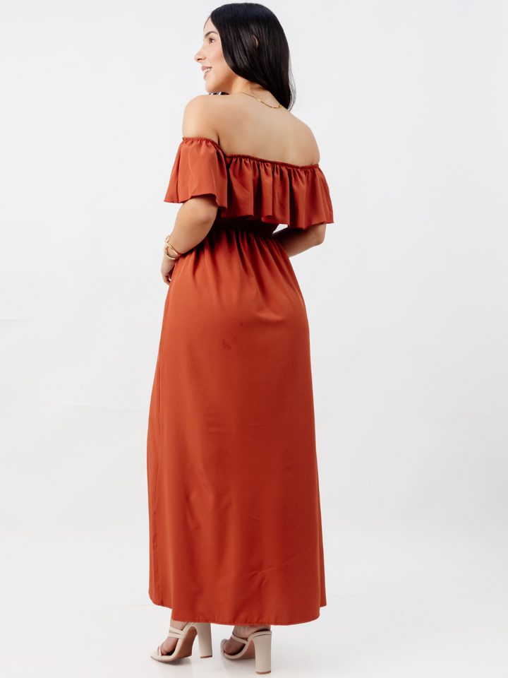 VESTIDO RUMBERO CASUAL LARGO MINERVA RUST