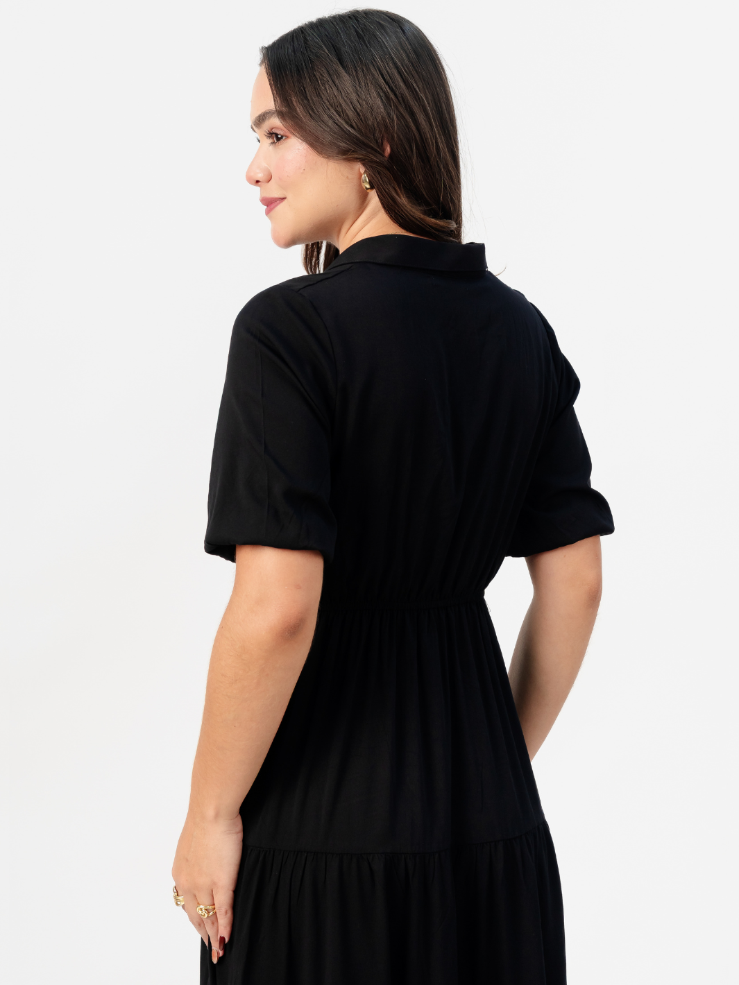 VESTIDO CAMISERO CON FALDA EN TIEMPOS ZAMIRA NEGRO