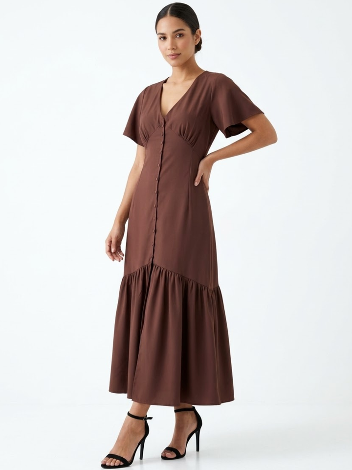 VESTIDO CASUAL CON BOTONES DELANTEROS MONSERRAT CHOCOLATE