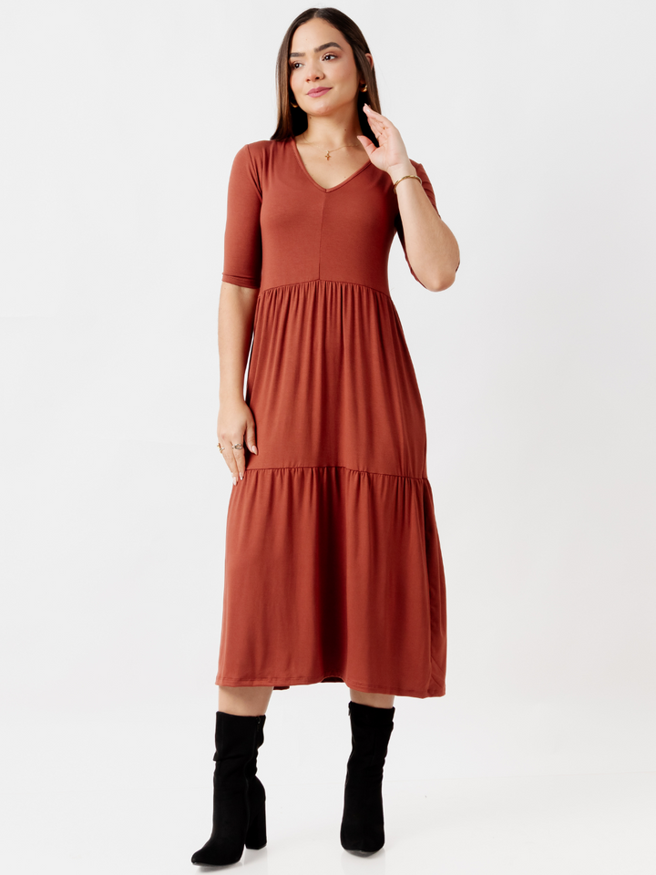 VESTIDO CON MANGA 3/4 ROSITA TERRACOTA