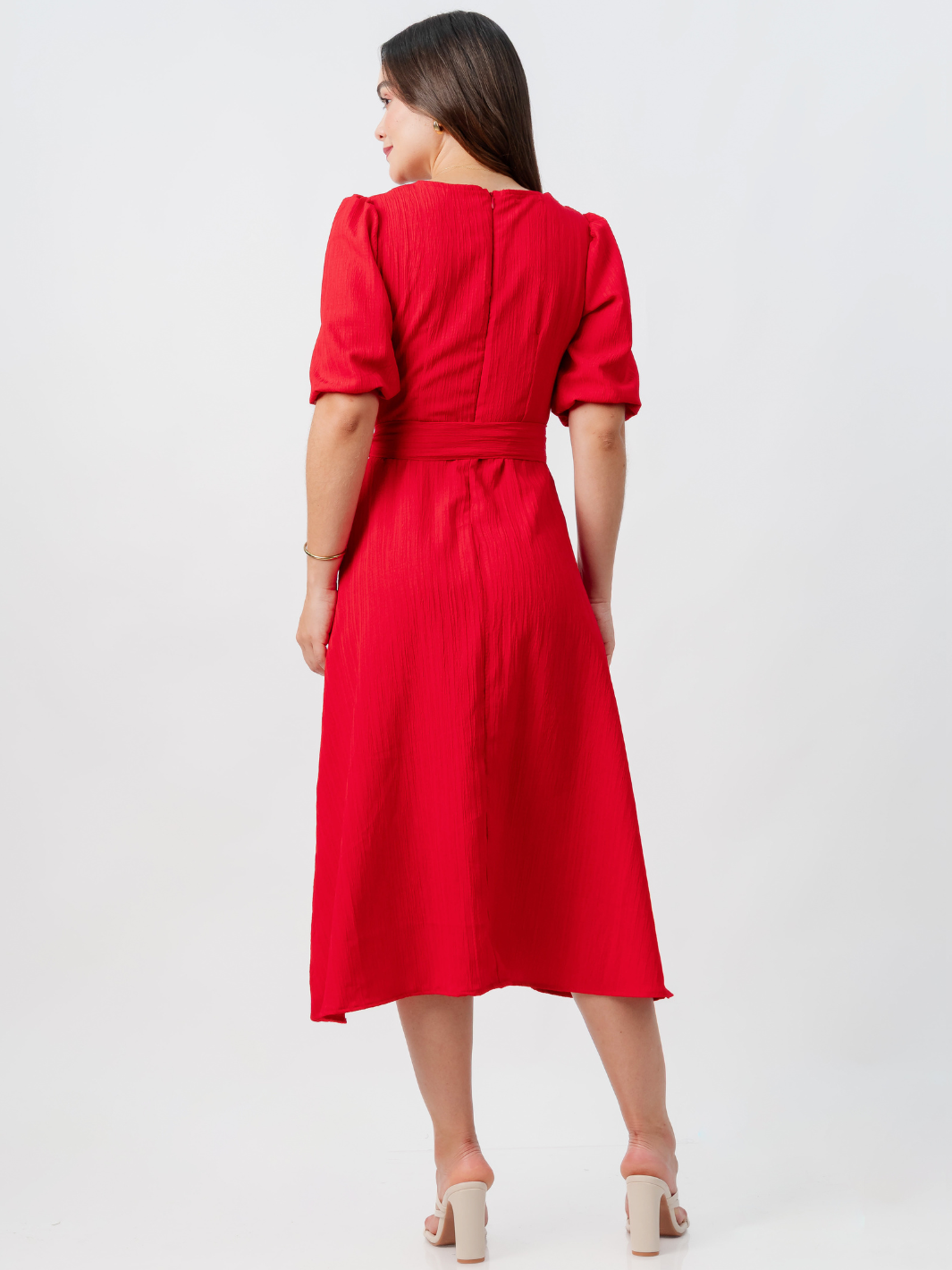 VESTIDO MIDI EN CORTE A CON LAZO SOLEDAD ROJO