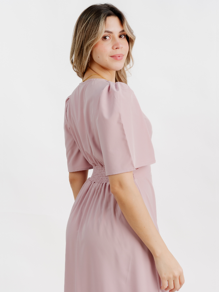 VESTIDO CASUAL LARGO LISA PALO ROSA