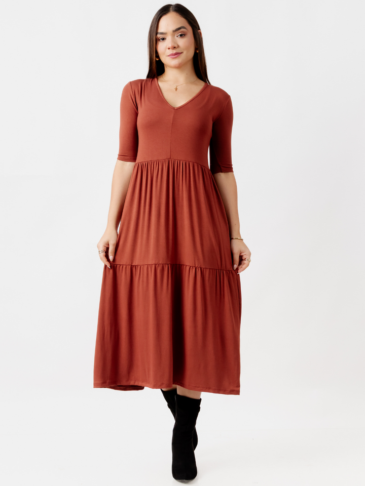 VESTIDO CON MANGA 3/4 ROSITA TERRACOTA