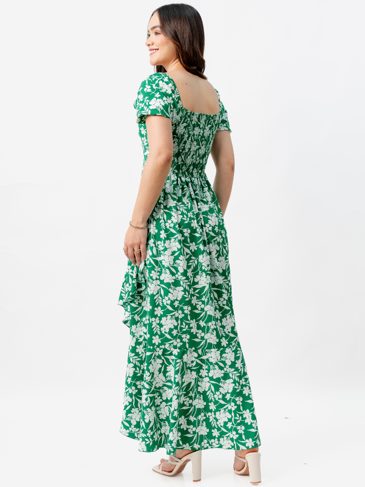 VESTIDO CASUAL LARGO PAOLA VERDE FLOREADO