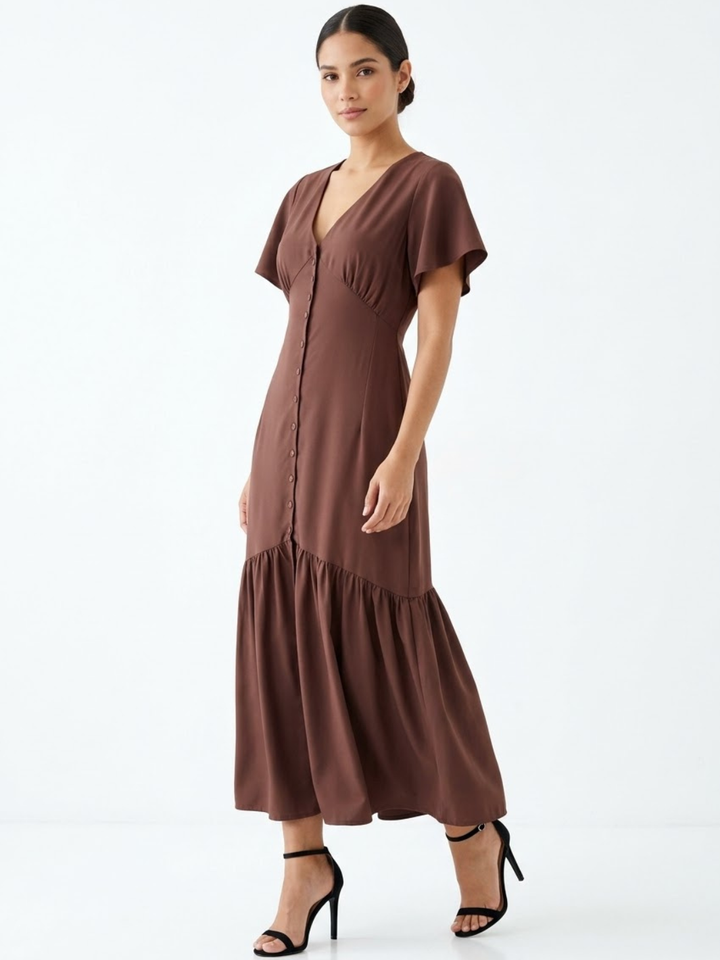 VESTIDO CASUAL CON BOTONES DELANTEROS MONSERRAT CHOCOLATE