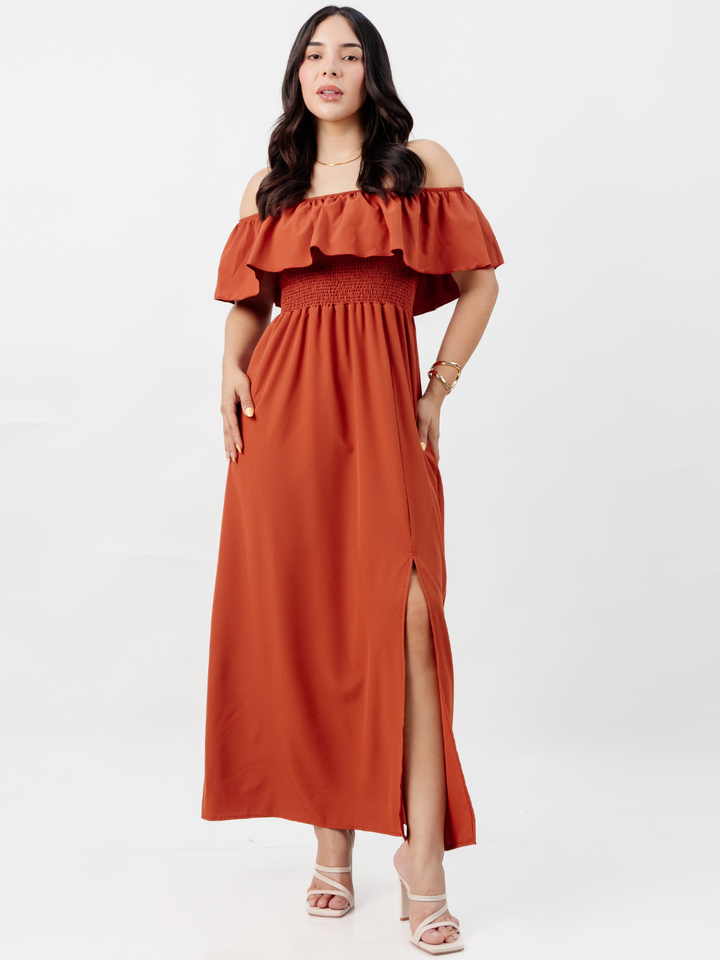 VESTIDO RUMBERO CASUAL LARGO MINERVA RUST