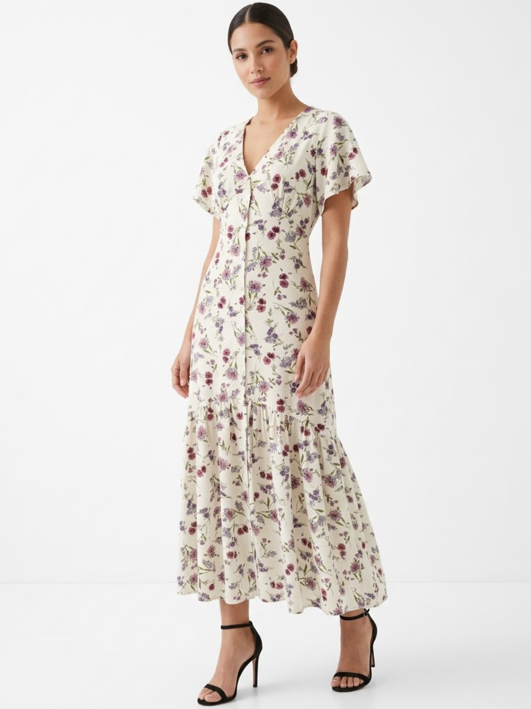 VESTIDO CASUAL CON BOTONES DELANTEROS MONSERRAT PERLA FLOREADO