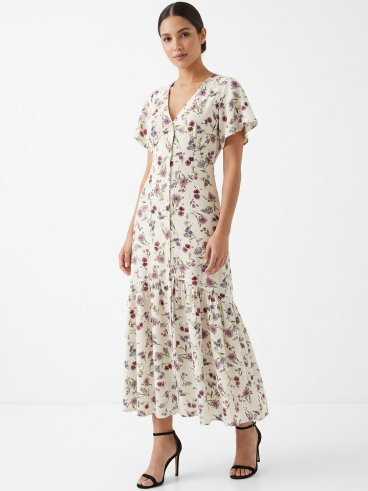 VESTIDO CASUAL CON BOTONES DELANTEROS MONSERRAT PERLA FLOREADO