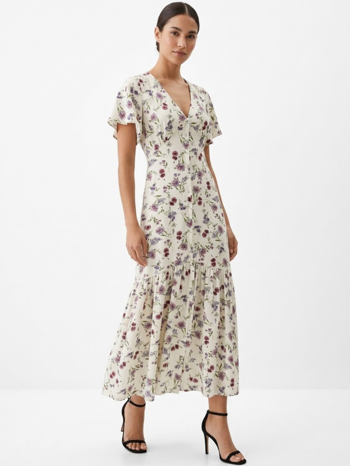 VESTIDO CASUAL CON BOTONES DELANTEROS MONSERRAT PERLA FLOREADO