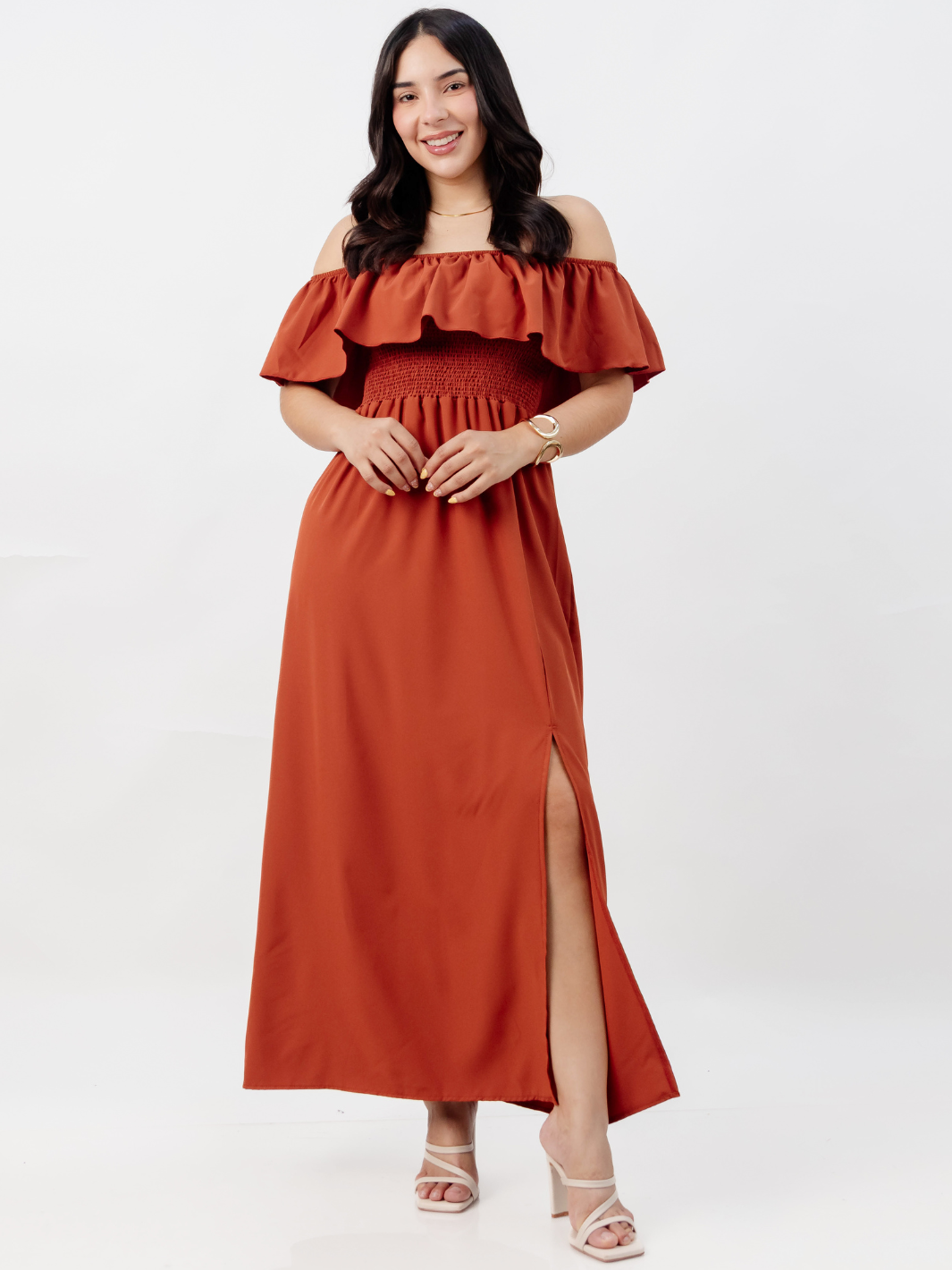 VESTIDO RUMBERO CASUAL LARGO MINERVA RUST