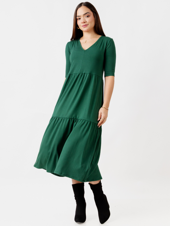 VESTIDO CON MANGA 3/4 ROSITA VERDE
