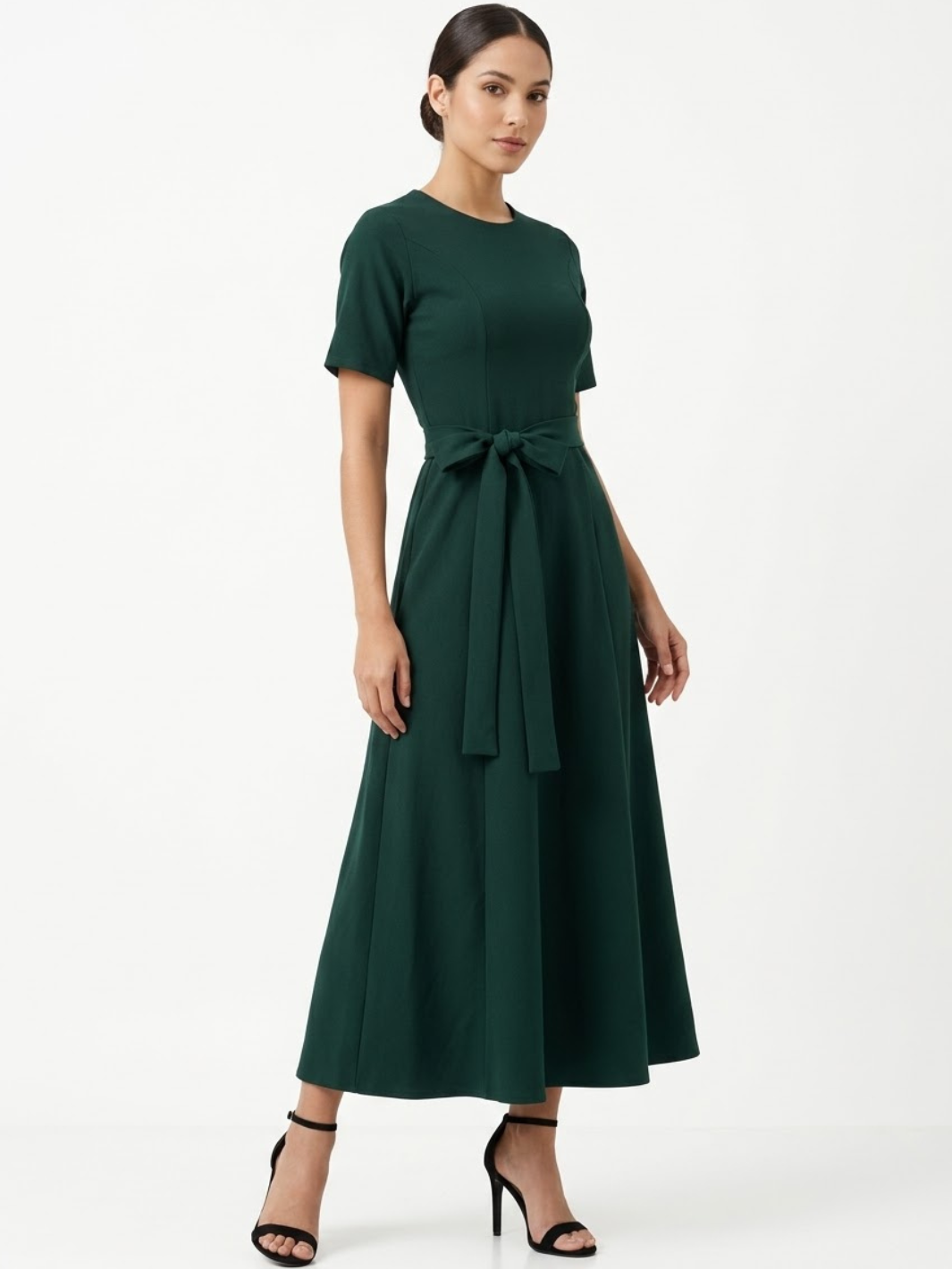 VESTIDO CASUAL MANGA CORTA CON LAZO MIREYA VERDE
