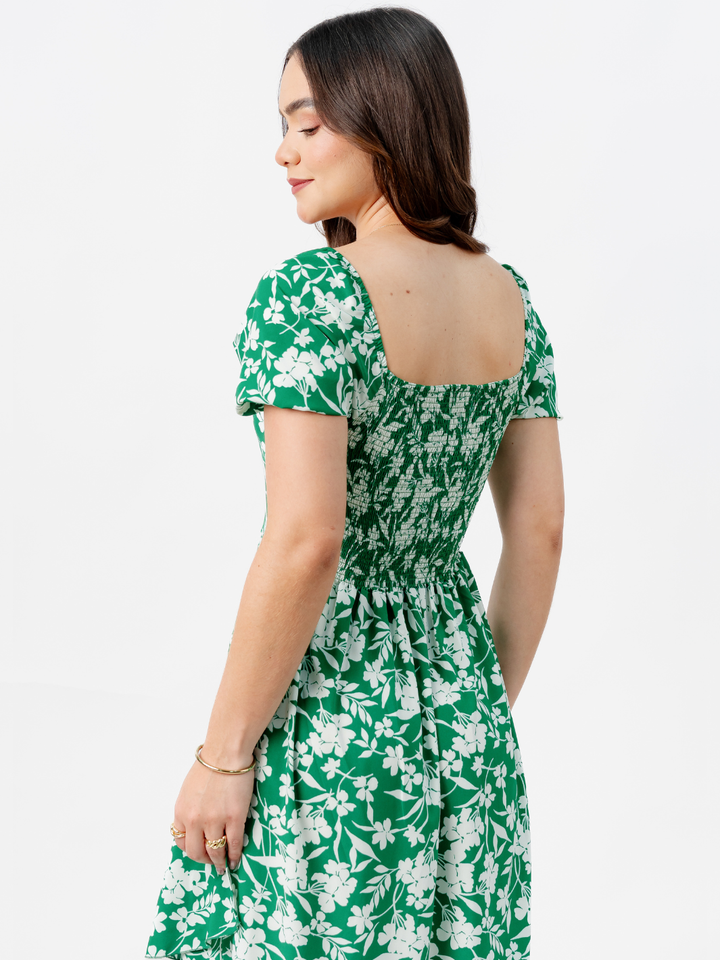 VESTIDO CASUAL LARGO PAOLA VERDE FLOREADO