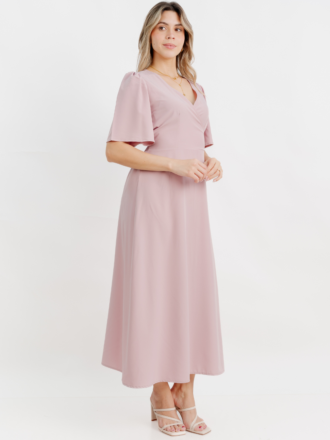 VESTIDO CASUAL LARGO LISA PALO ROSA