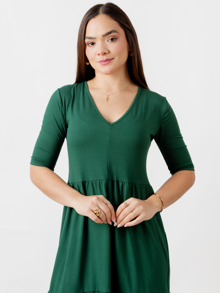 VESTIDO CON MANGA 3/4 ROSITA VERDE
