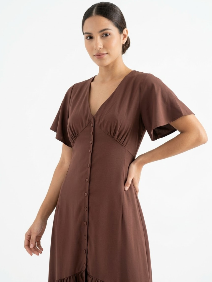 VESTIDO CASUAL CON BOTONES DELANTEROS MONSERRAT CHOCOLATE