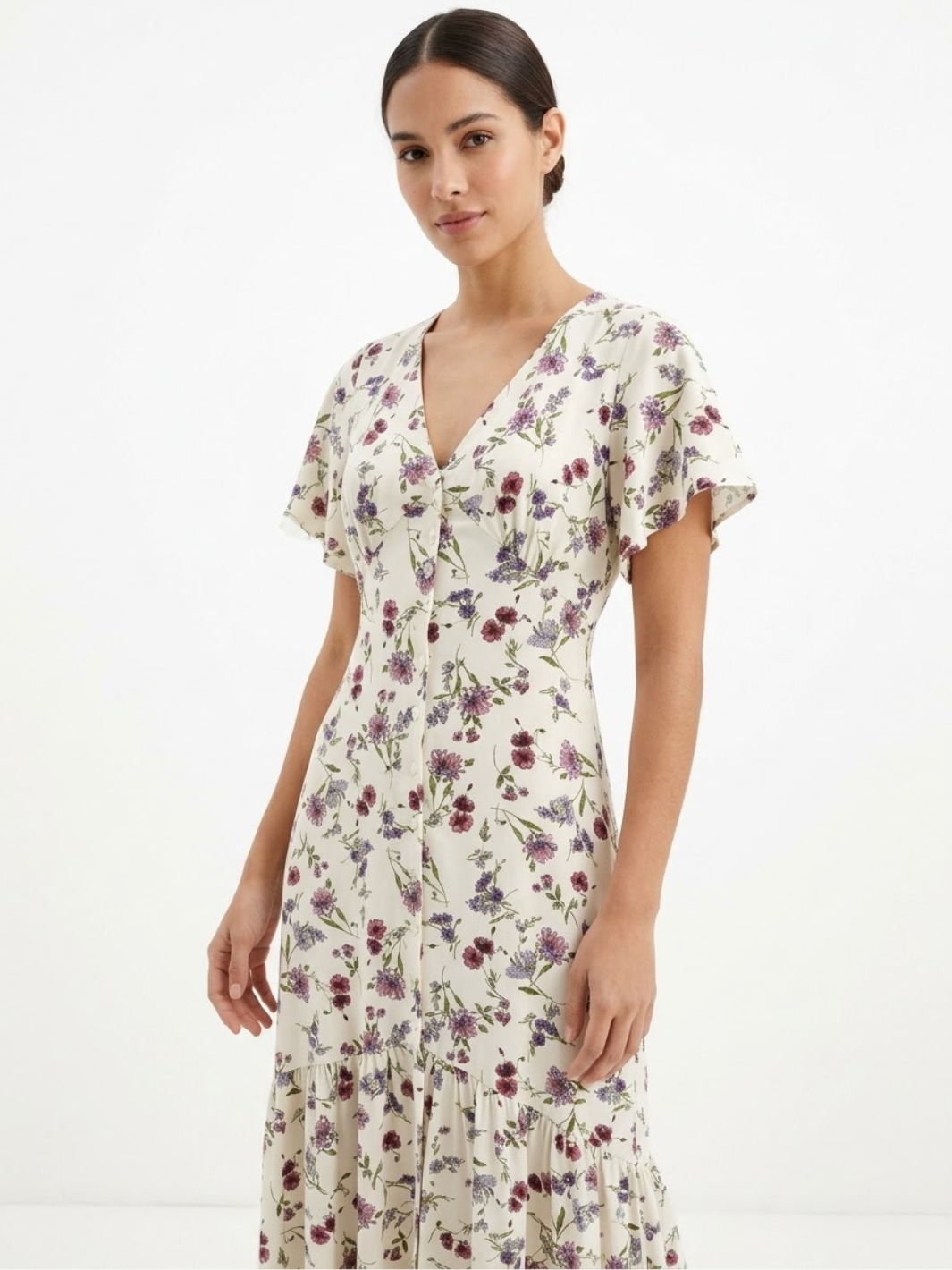 VESTIDO CASUAL CON BOTONES DELANTEROS MONSERRAT PERLA FLOREADO