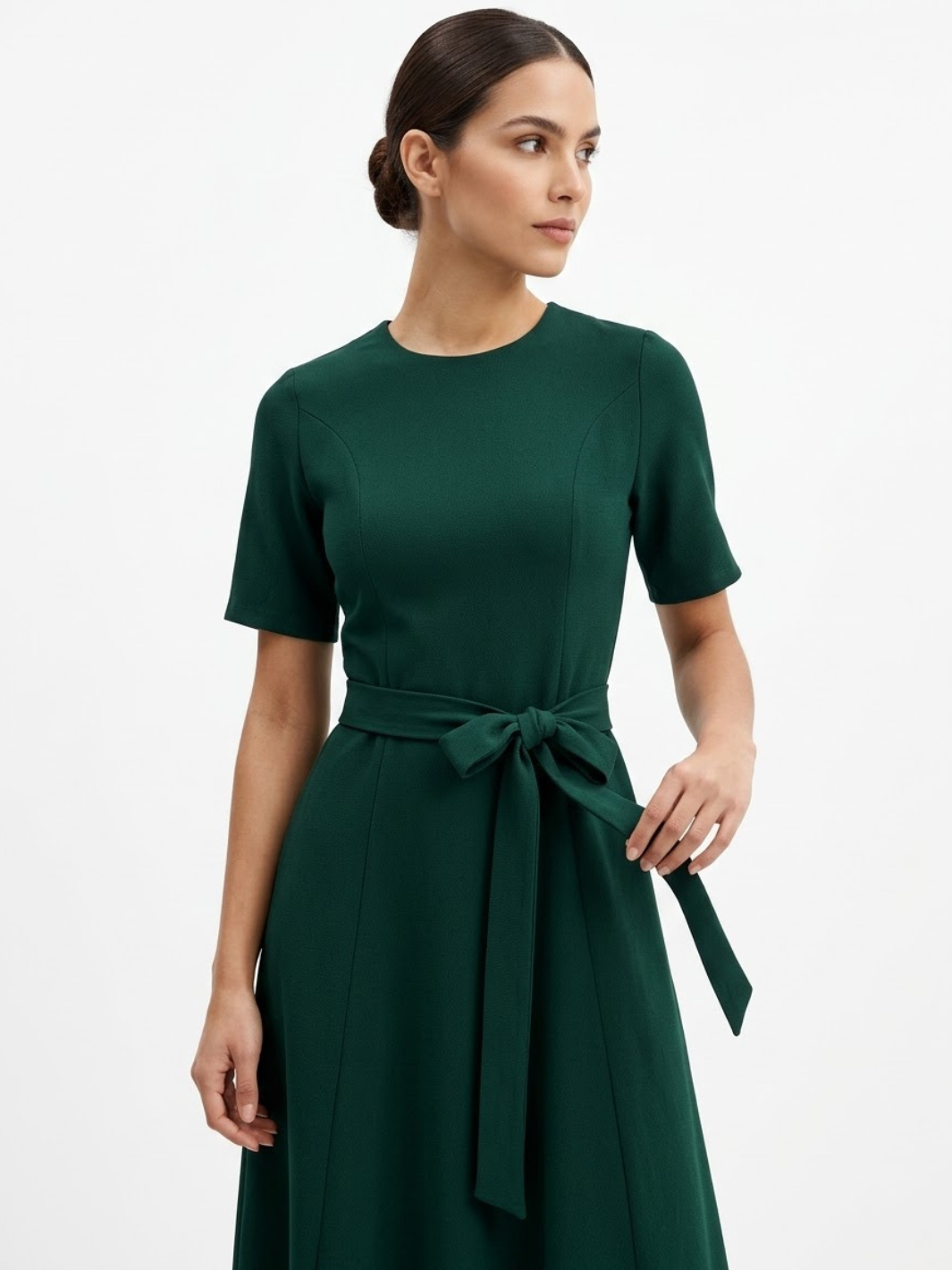 VESTIDO CASUAL MANGA CORTA CON LAZO MIREYA VERDE