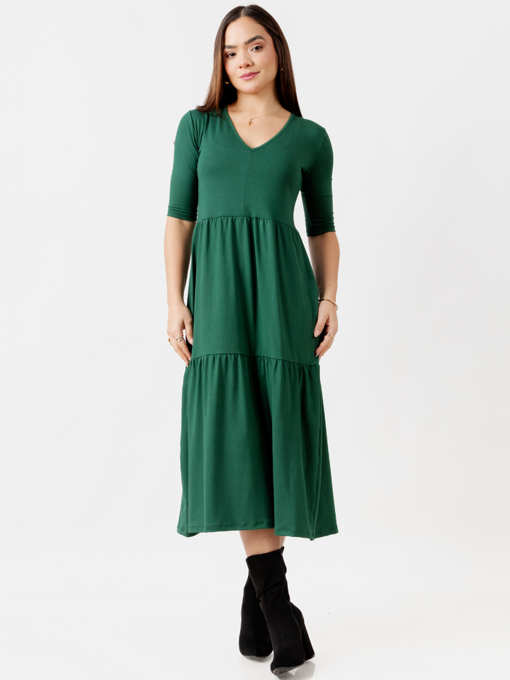 VESTIDO CON MANGA 3/4 ROSITA VERDE