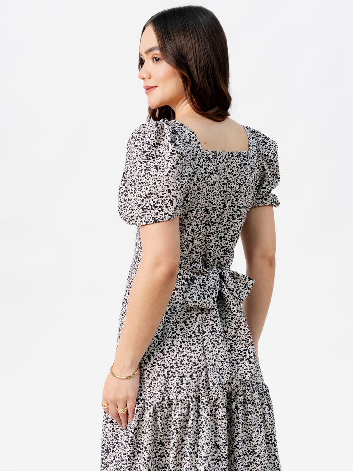 VESTIDO CASUAL LARGO CON LAZO TILZA PERLA/NEGRO