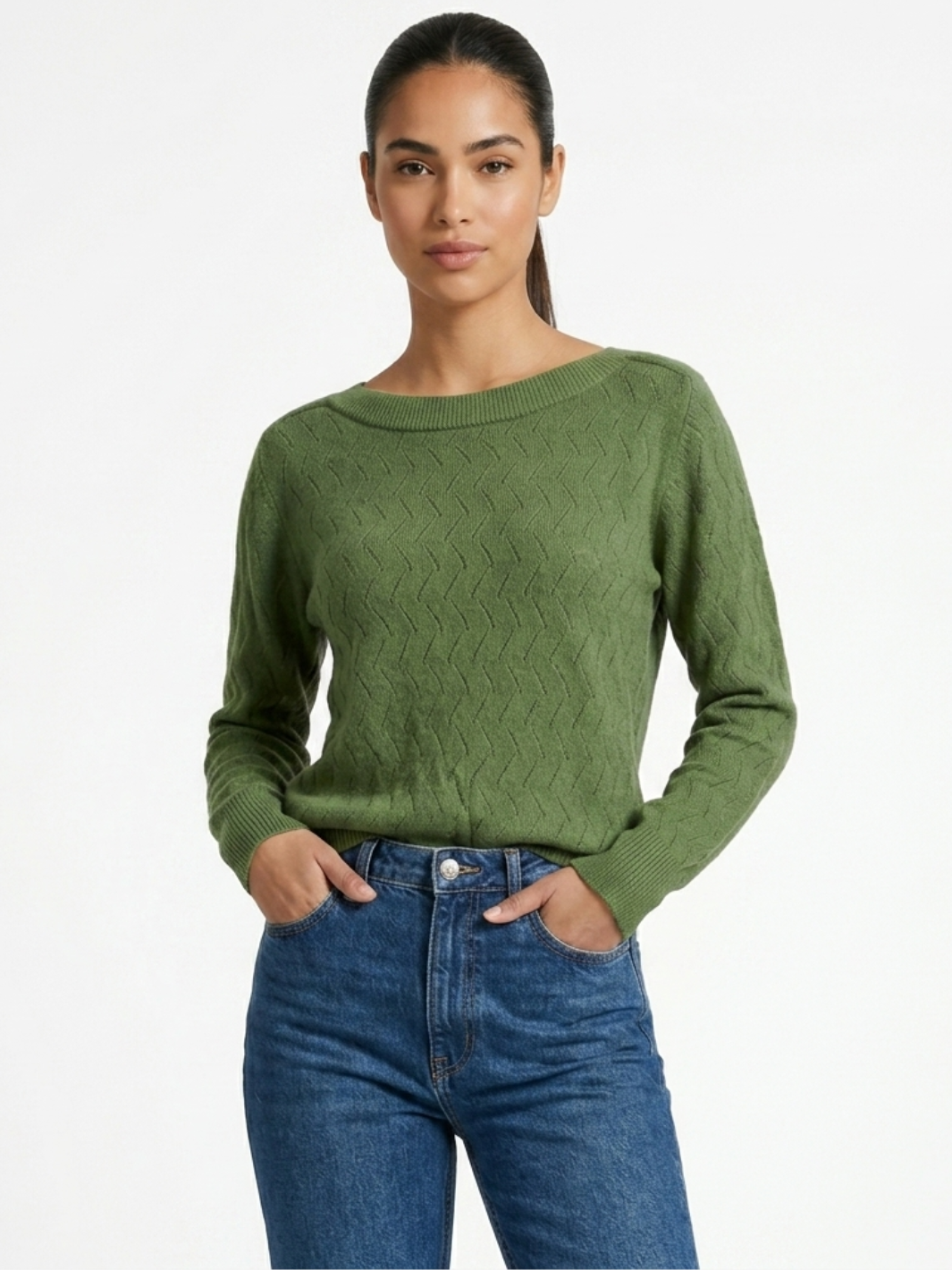 CHOMPA TEJIDA CON CUELLO OJAL CECILIA VERDE