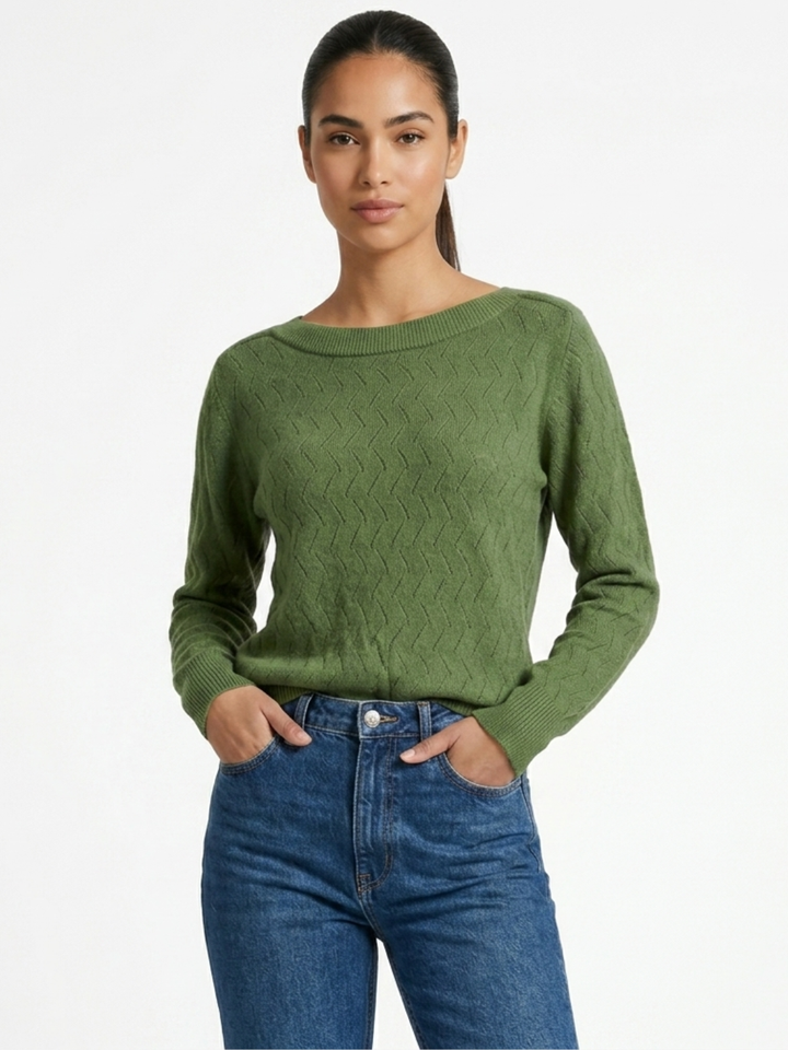 CHOMPA TEJIDA CON CUELLO OJAL CECILIA VERDE