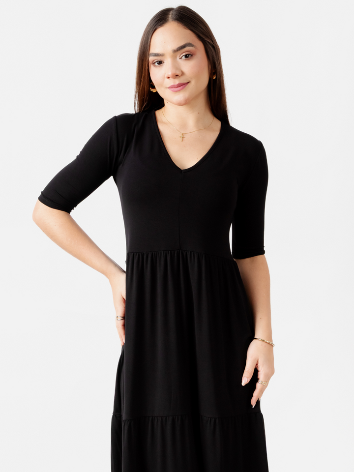 VESTIDO CON MANGA 3/4 ROSITA NEGRO