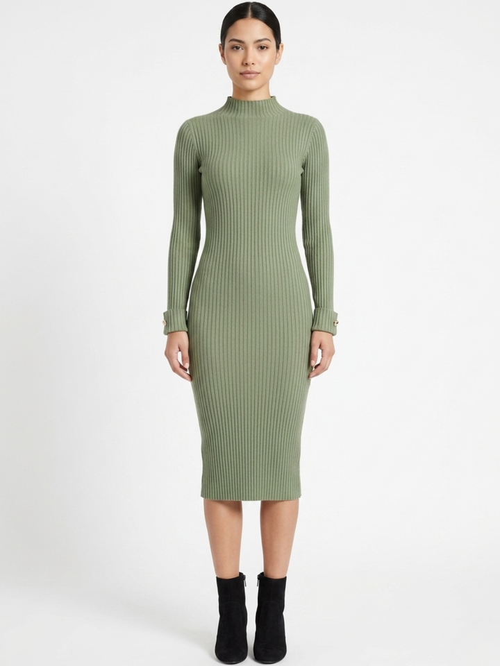 VESTIDO TEJIDO CON CUELLO ALTO MADDI VERDE