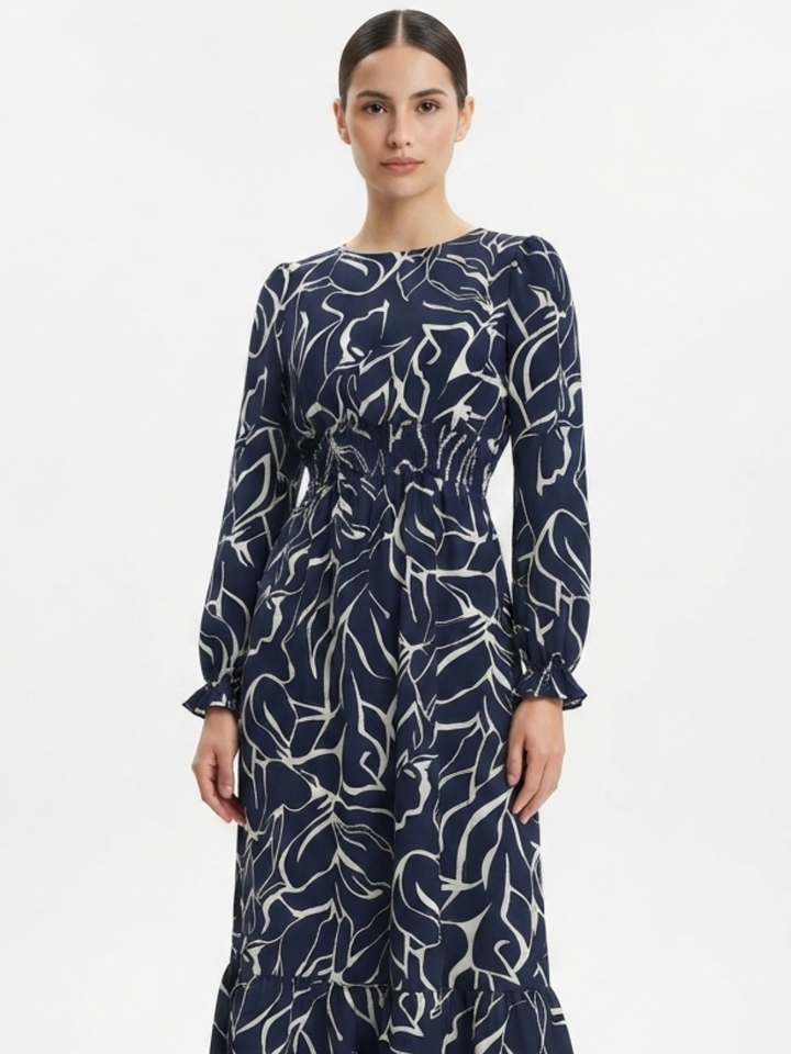 VESTIDO CASUAL MANGA LARGA SUMI AZUL/PERLA