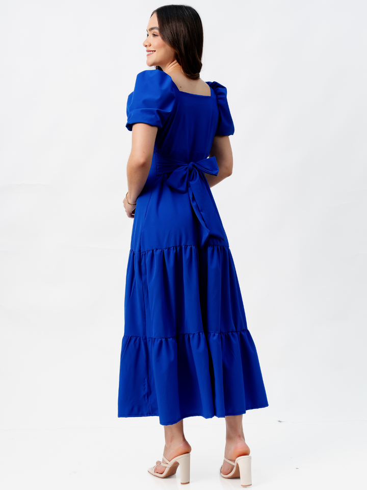 VESTIDO CASUAL LARGO CON LAZO TILZA AZULINO