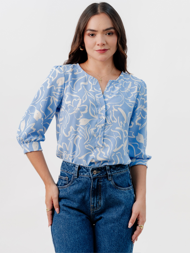 BLUSA MANGA 3/4 CALA ITALIANO FLOREADO