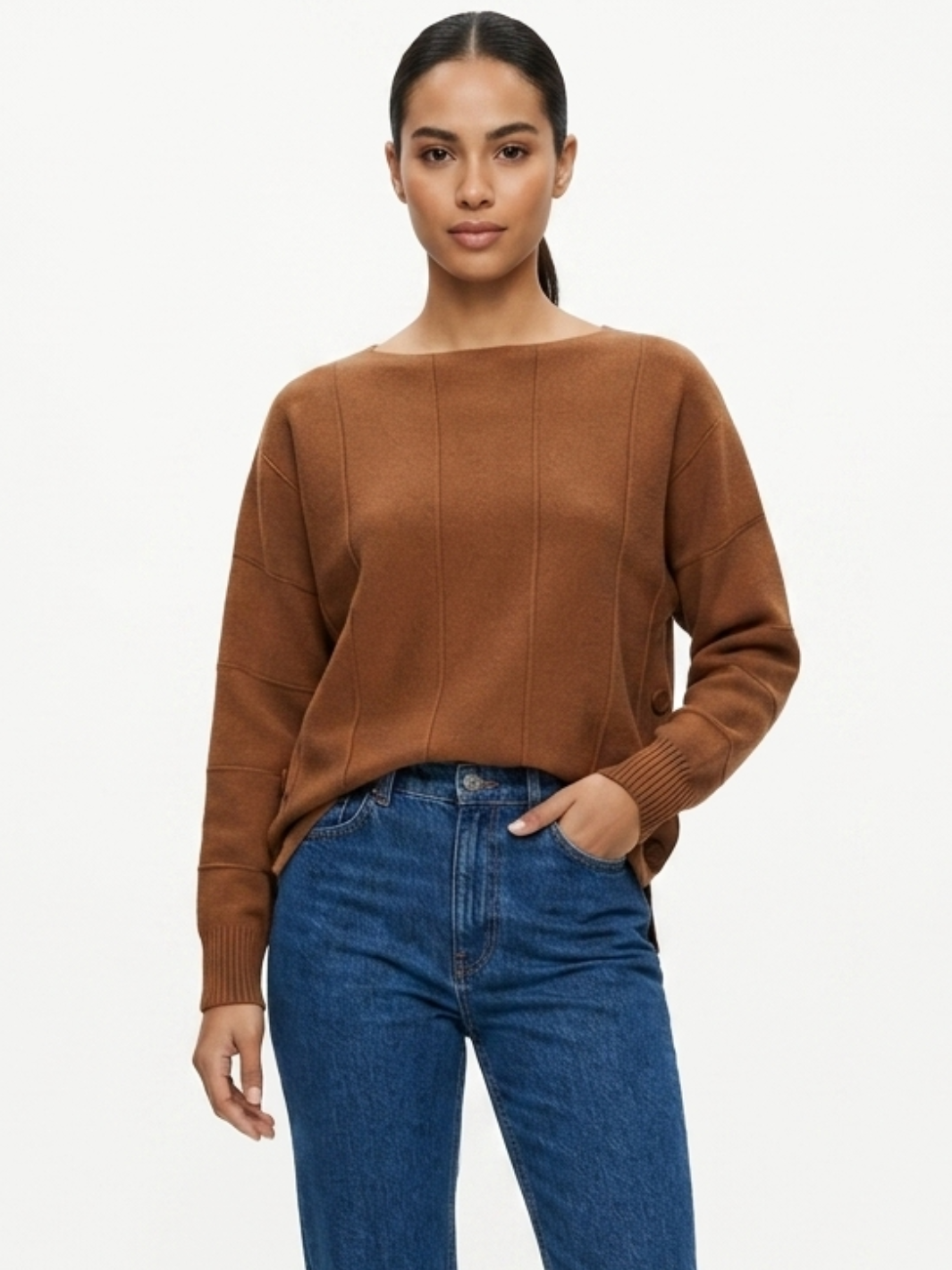 CHOMPA TEJIDA CON CUELLO OJAL AFRICA CAMEL