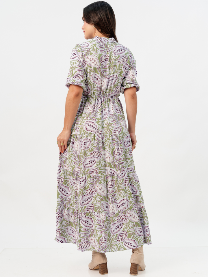 VESTIDO CAMISERO CON FALDA EN TIEMPOS ZAMIRA VERDE / LILA